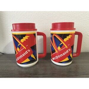 Vtg 90s McDonald's Whirley Thermo Plastic Hot/Cold Beverage Travel Mugs Lot of 2